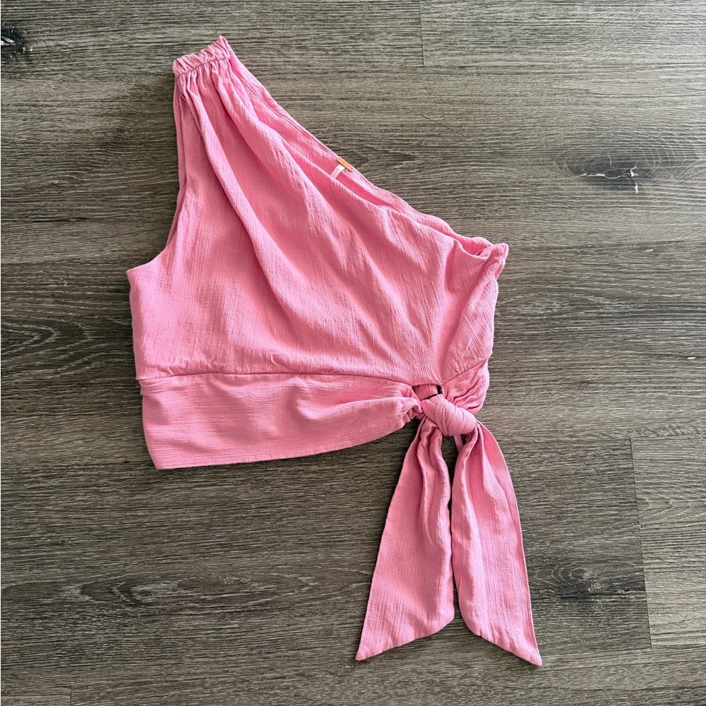 Free People One-Shoulder Pink Tie Crop Top